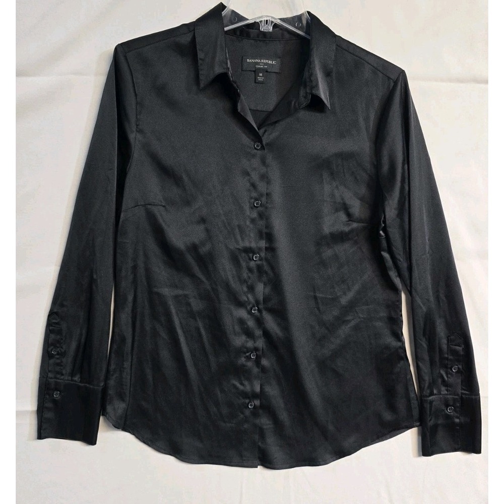 Banana Republic Classic Fit Women's Long Sleeves Blouse M Button Up Black